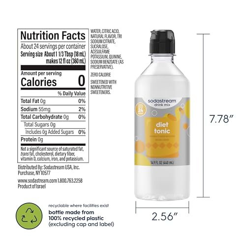 Image of Sodastream Diet Tonic New Pour Bottle, 14.9 FL Oz (Pack of 4)