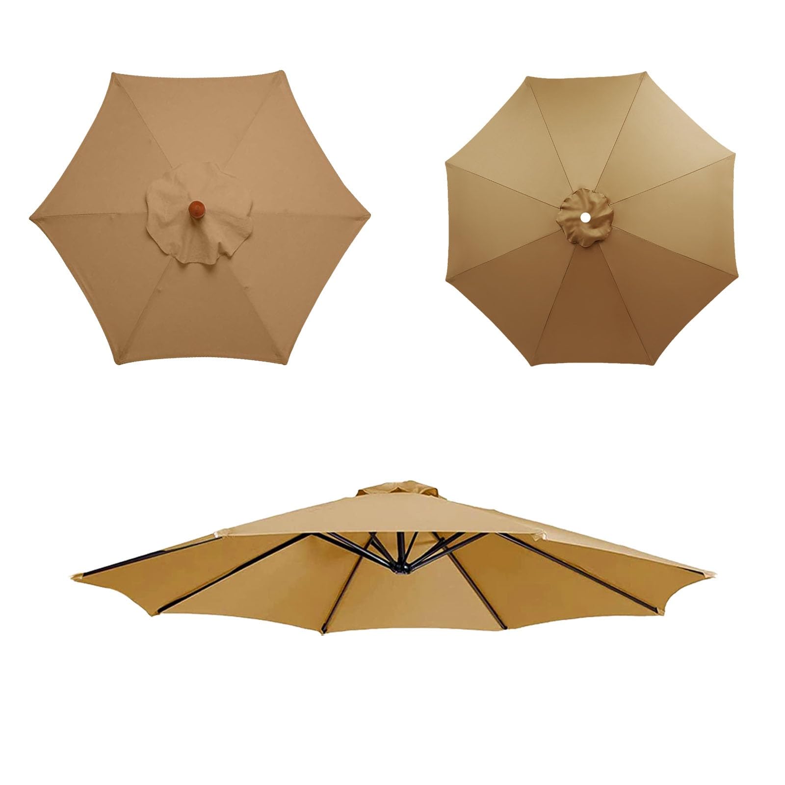 Replacement Parasol Cloth, Market Table Umbrella Canopy, Umbrella Canopy, waterproof, Umbrella Replacement Cloth, Replacement Parasol Fabric cover for Garden Umbrella(Khaki,8ribs:2.7m/8.8ft)