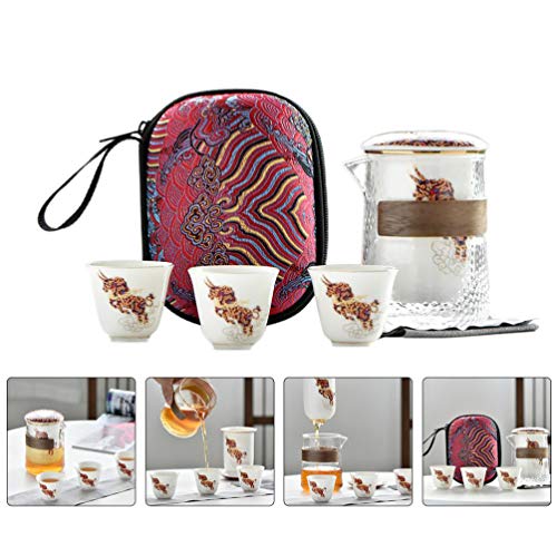 CLISPEED Bule de Vidro Com Infusor Cerâmica 4Pcs Copos de Cerâmica Bule de Chá Chaleira Fogão Seguro