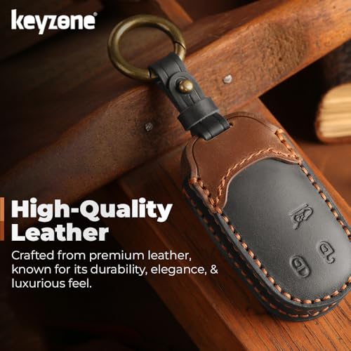 Image of keyzone dual leather key cover compatible for Jeep Compass, Compass Trailhawk smart key (BlackBrown)