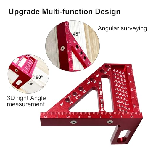 3D Multi-Angle Measuring Ruler, Carpenter Square Protractor 22.5-90 Degree with Position Pin, Aluminum Alloy Miter Triangle Ruler Layout Measuring Tools, Woodworking Tool (Inch) - Image 4