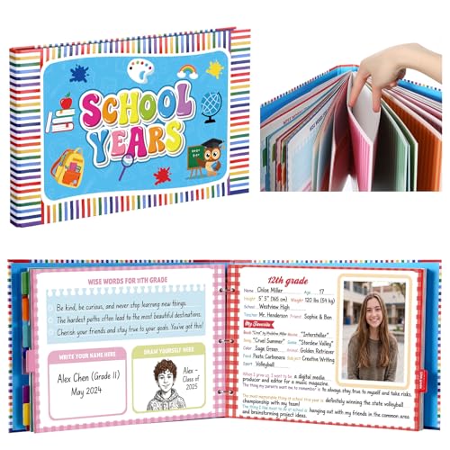 ReliThick School Memory Book for Kids Scrapbook Photo Album with Keepsake Pocket First and Last Day of School Years Memory Book Prek-12 Preschool Gift(Vibrant Blue)