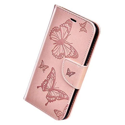 Herbests Kompatibel med Huawei Honor 8A mobiltelefonfodral med fjärilsmönster motiv fodral läder skyddande fodral plånbok väska läderfodral fodral magnet kortfack, roséguld