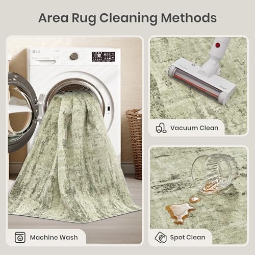 Image of Valenrug Washable Rug 8x10 - Stain Resistant 8x10 Area Rugs for Living Room, Non Slip Backing Printed Rugs for Bedroom, Folable Machine Washable Area Rug(Green,8'x10')