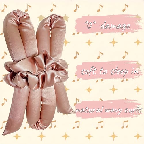 Serenade Satin Heatless Curls Overnight for Long Hair, Heatless Hair curler for Women and Girls, No Heat Curling Rods with Satin Scrunchies and Clip, Pink