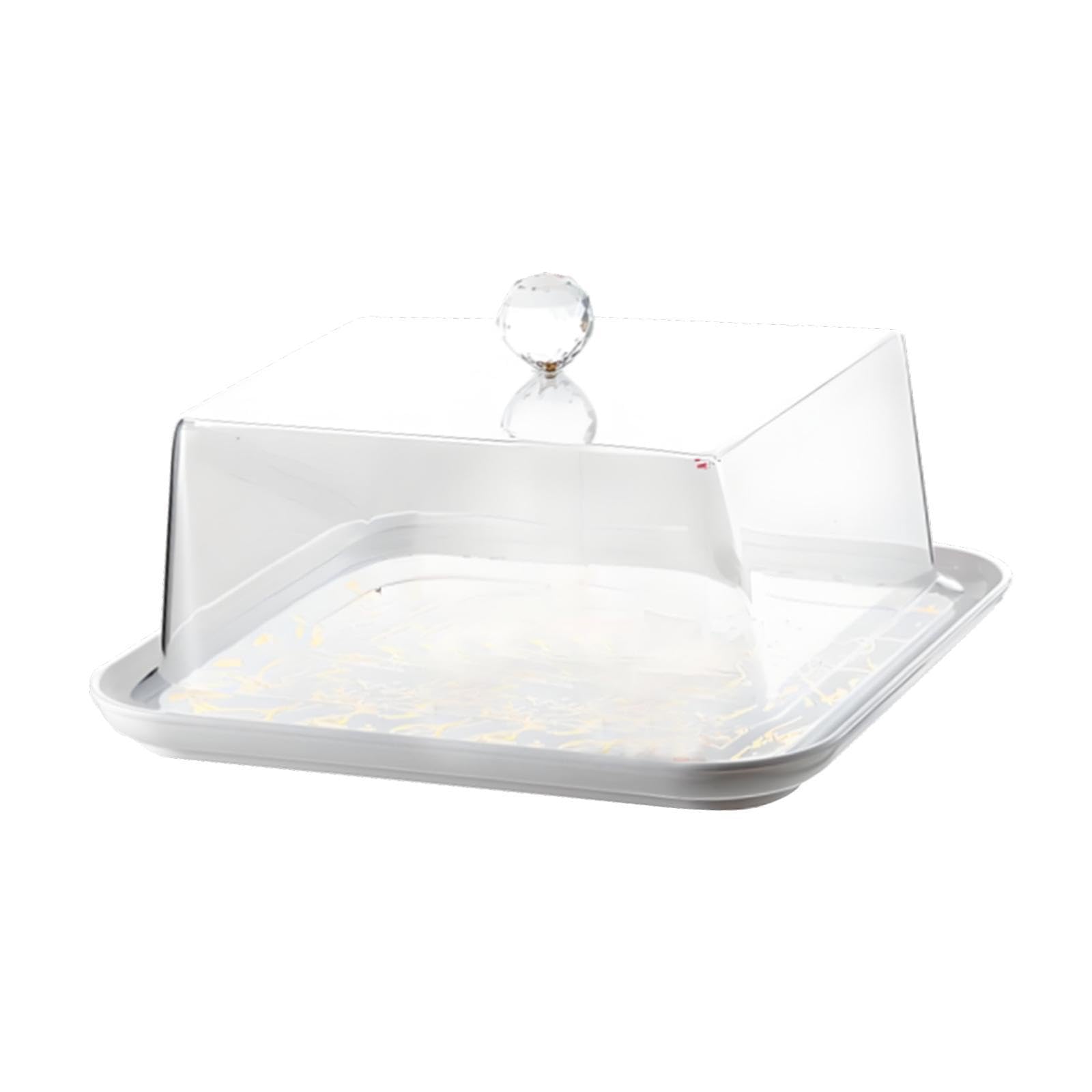 Cúpula acrílica cuadrada dorada para tartas, cubierta transparente aislada para alimentos y postres para fiestas, cocina y comedor, ideal para pasteles y golosinas festivas