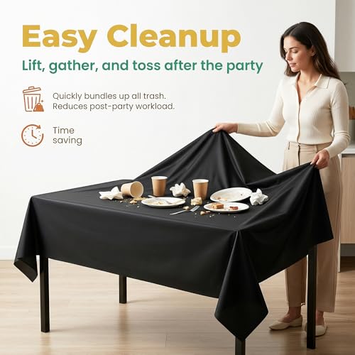 Image of Plastic Table Cloth Disposable, 5 Packs Disposable Tablecloth 54 X 108 Inch Black Plastic Tablecloth for Rectangle Tables Tougher PEVA Table Cover for Party Decorations Picnic Dining Birthday