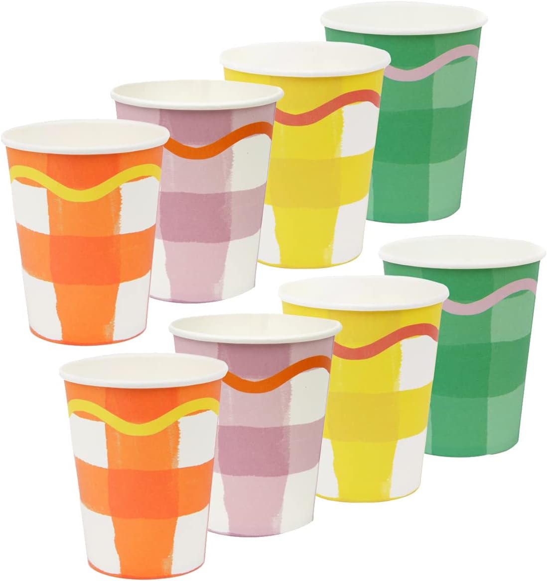 Talking Tables - Multi-Coloured Gingham Paper Cups - Recyclable Paper Tableware for Birthdays, Office Parties, Baby Showers - 8 Pack, Gingcups