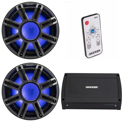 Kicker (2) 51MWF124 - MWF 12-Inch Premium Marine Subwoofer (Free-air) 4-ohm & 48KXMA12002 Marine Amp Bundle (Includes LED Remote)
