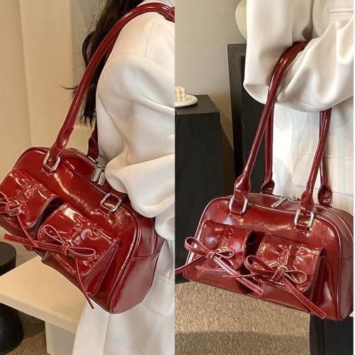 Image of Juoxeepy Ita Bag Cute Bow Purse Aesthetic Japanese Shoulder Bag Faux Leather Tote Bag Y2k Red Handbag Purse