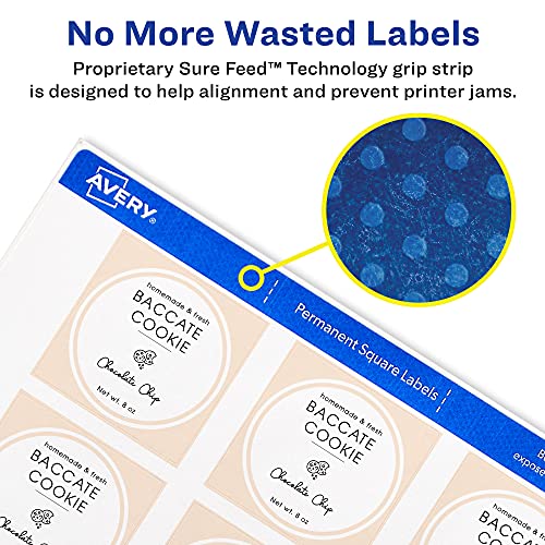 Image of Avery Printable Blank Square Labels, 1.5 inch x 1.5 inch, Matte White, 600 Customizable Labels (22805)
