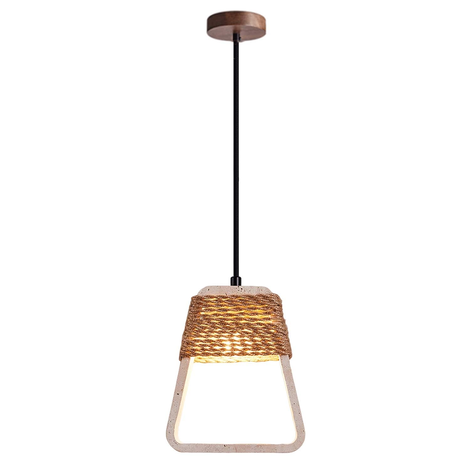 USMJQVZ Wabi Sabi Pendant Light Travertine Lampshade Nordic Style Cave Stone Pendant Lamp Dining Room Kitchens Island Hanging Lamp Bedside Hemp Rope Chandelier Light Fixture