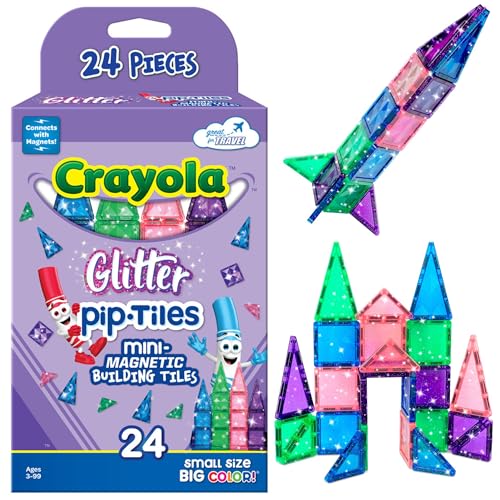 Image of CreateOn Crayola Mini Magnetic PIP-Tiles, Building Set for Kids, Magnetic Building Toys for Kids, STEM Travel Toys for Boys and Girls Ages 3+, 24-Piece Set (Glitter)