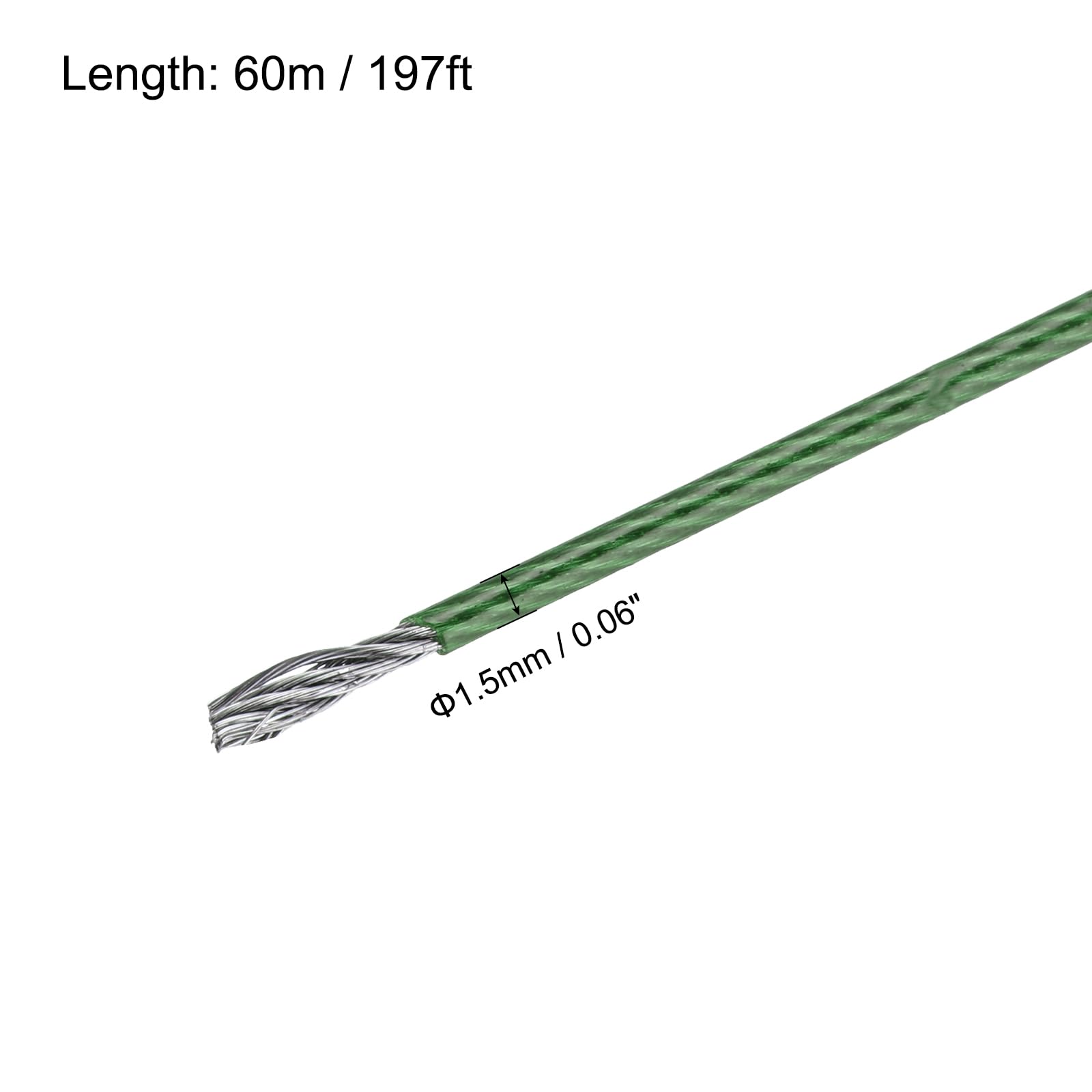 MECCANIXITY 197Ft(60M) Wire Rope 304 Stainless Steel Cable 1/16