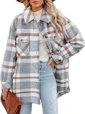 CHYRII Women's Casual Brushed Flannel Plaid Shacket Button Down Long Sleeve Shirt Jacket Coats with