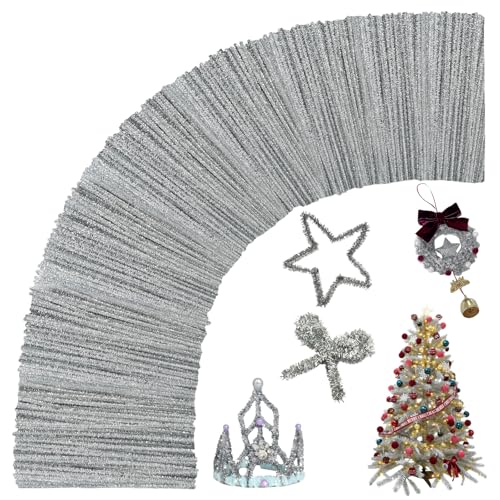 Image of 200Pcs Glitter Silver Pipe Cleaners Craft,Sparkly Pipe Cleaners,Art Aupplies Toys for Kids,DIY Craft Supplies for Halloween /Christmas Home Decor,Fidget Toys for Kids,Christmas Crafts for Girls 8-12