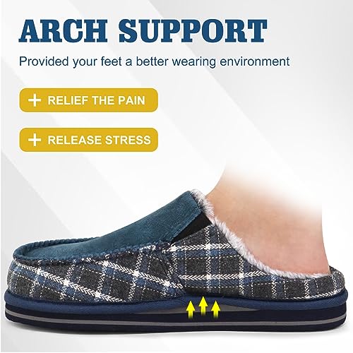 Image of ONCAI Mens Clog Slippers with Arch Support Stripe Faux Fur Cotton-Blend High-Density Memory Foam Warm House Slippers Slip-on Indoor Outdoor Rubber Sole Size 7-16