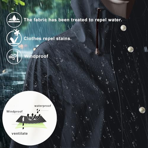 BXTGW Women's Long Black Hooded Rain Jacket X-Large: Stylish Waterproof Windbreaker - Image 6