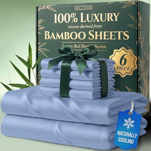 DECOLURE 100% Viscose Derived from Bamboo Sheets King Size - Luxury 6 Pc Naturally Cooling Sheets...