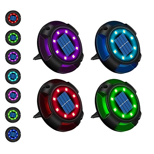 Laliled Lumière Solaire Extérieur 4PCS 12 LED 7 Couleurs Lampe Solaire Jardin Spot Encastrable avec Grand Panneau Solaire Étanche IP65 Lampe Solaire au sol pour Chemin Terrace Pelouse Jardin