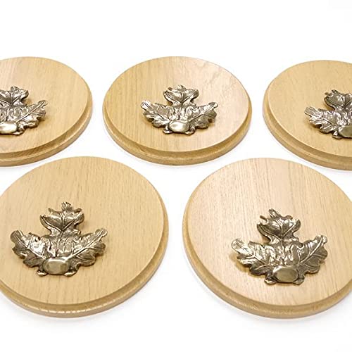 GTK Oferta 5 placas de cuña redondas de roble claro AF 17 cm, tabla cuña, tabla de especias, letrero para trofeos con 5 hojas de roble, portada grande