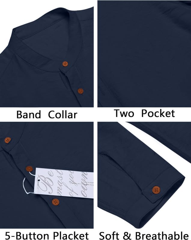 Image of Macsivo Men's Cotton Blend Henley Short Kurta with Mandarin Collar Long Sleeeve Button Closure Curved Hem Regular Fit | Kurta for Men Stylish
