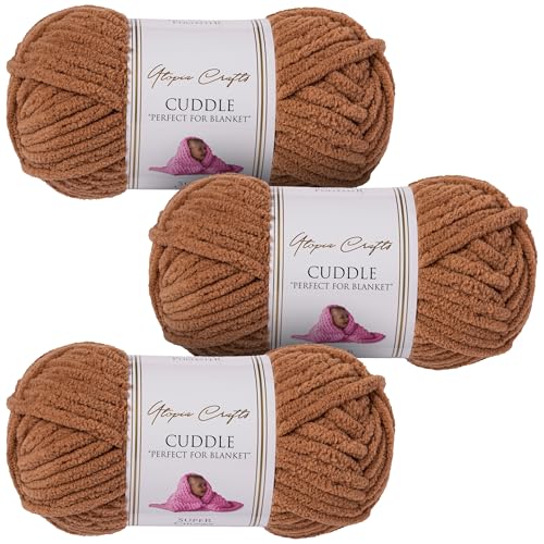 Utopia Crafts Filato Grosso in Ciniglia per Uncinetto e Ferri - Gomitolo da 100 g - 60 m - Old Copper - Filo Chunky Morbido e Facile da Lavorare - Lavabile in Lavatrice - Confezione da 3