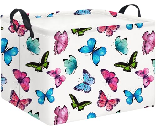 Image of Rectangle Storage Basket with Handles for Kids,Cute Organizer Toy Bin,Gift Basket for Boys and Girls,Room Decor(Colorful Butterfly)