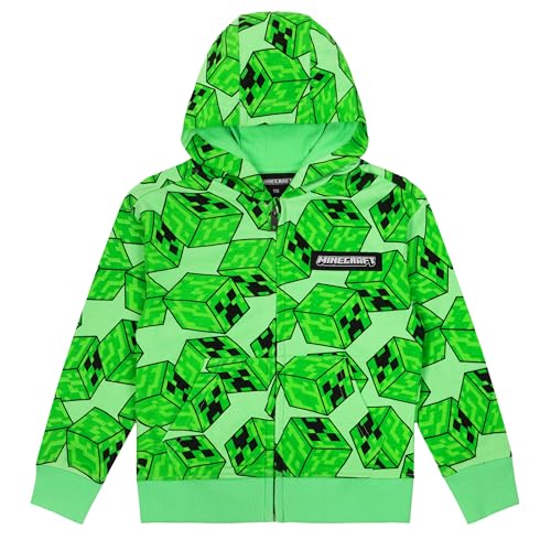 Minecraft Jacke Sweatjacke mit Kapuze Creeper Kapuzenpullover Hoody (DE/NL/SE/PL Numerisch 140 Regular Hellgrün)