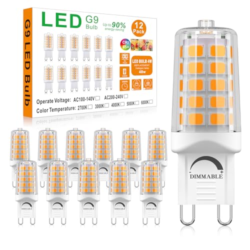 Image of BAOMING Dimmable G9 LED Bulb 4W T4 2700K Soft Warm White 12Pack 120V | 40W Halogen Equivalent T4 No Flicker, 450LM, Ceramic Base Perfect for Chandelier, Ceiling Fan, Cabinet