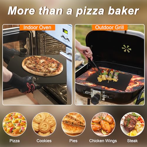 Pizza Oven Cart Table and 6 Pcs Pizza Steel Set for Ooni Koda/Karu/Fyra 12, Movable Food and Prep Workcart and 13" Square Pizza Steel with Pizza Peel & Dough Pizza Cutter & 20pcs Cooking Paper