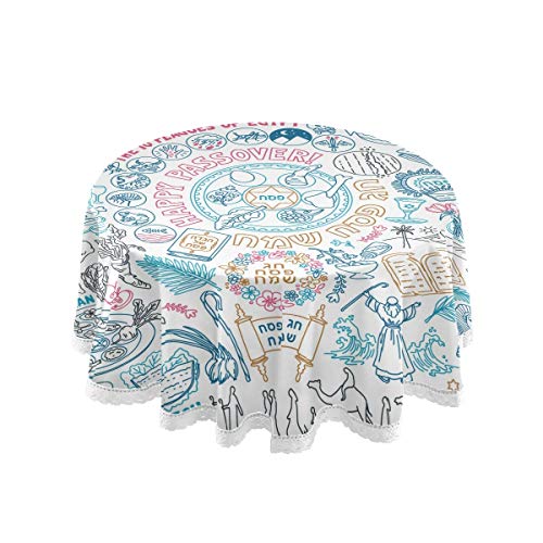 Vvfelixl G64052336P395C430S810 Passover Doodle Set Traditional Food Seder Plate Matzo Hebrew Round Table Cloth cover