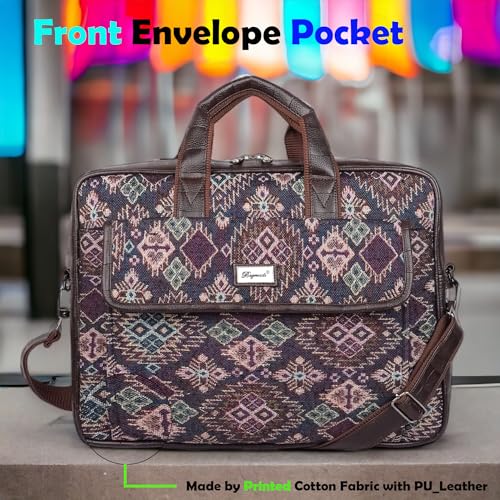 Image of Bagneeds Printed Febric With PU Leather Formal /Casual Office Laptop Messenger Bag For Men and Women