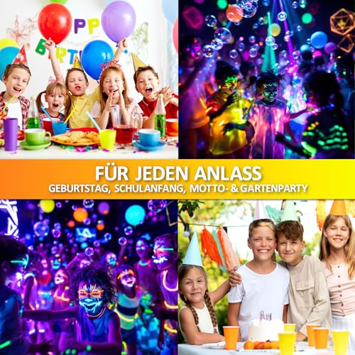 12x Neon Party EINLADUNGSKARTEN KINDERGEBURTSTAG Mädchen Junge - die leuchtend bunten PARTY Karten sind die Regenbogen EINLADUNG für Jungen Kinder Teenager Gamer GEBURTSTAG Lasertag Karaoke Gaming