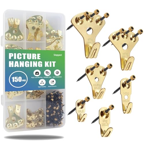 150Pcs Heavy Duty Picture Hangers Kit, Supports 10-100 lbs – Premium Wall Hanging Hooks with Nails for Drywall & Wood, Ideal for Pictures, Clocks, Mirrors, and Home Decor