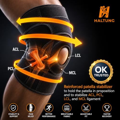 Image of Adjustable Knee Cap Support Brace For Men & Women | Open Patella Stabilizer Knee Compression Sleeve For Pain Relief, Running, Gym, Arthritis & Sports | Black