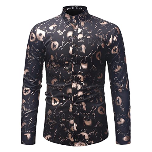 Chemise col mandarin imprimé bleu et noir pour sublimer vos soirées et sorties élégantes