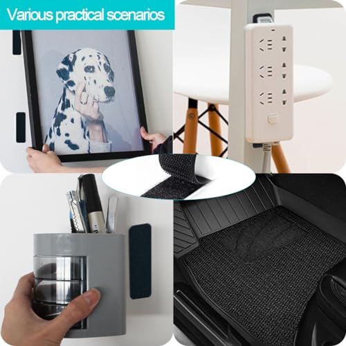 Image of Hook and Loop Tape Black 48 Sets Double Sided Adhesive Strips Heavy Duty Industrial 1'' x 1'', 2'' x 1'', 4'' x 1''