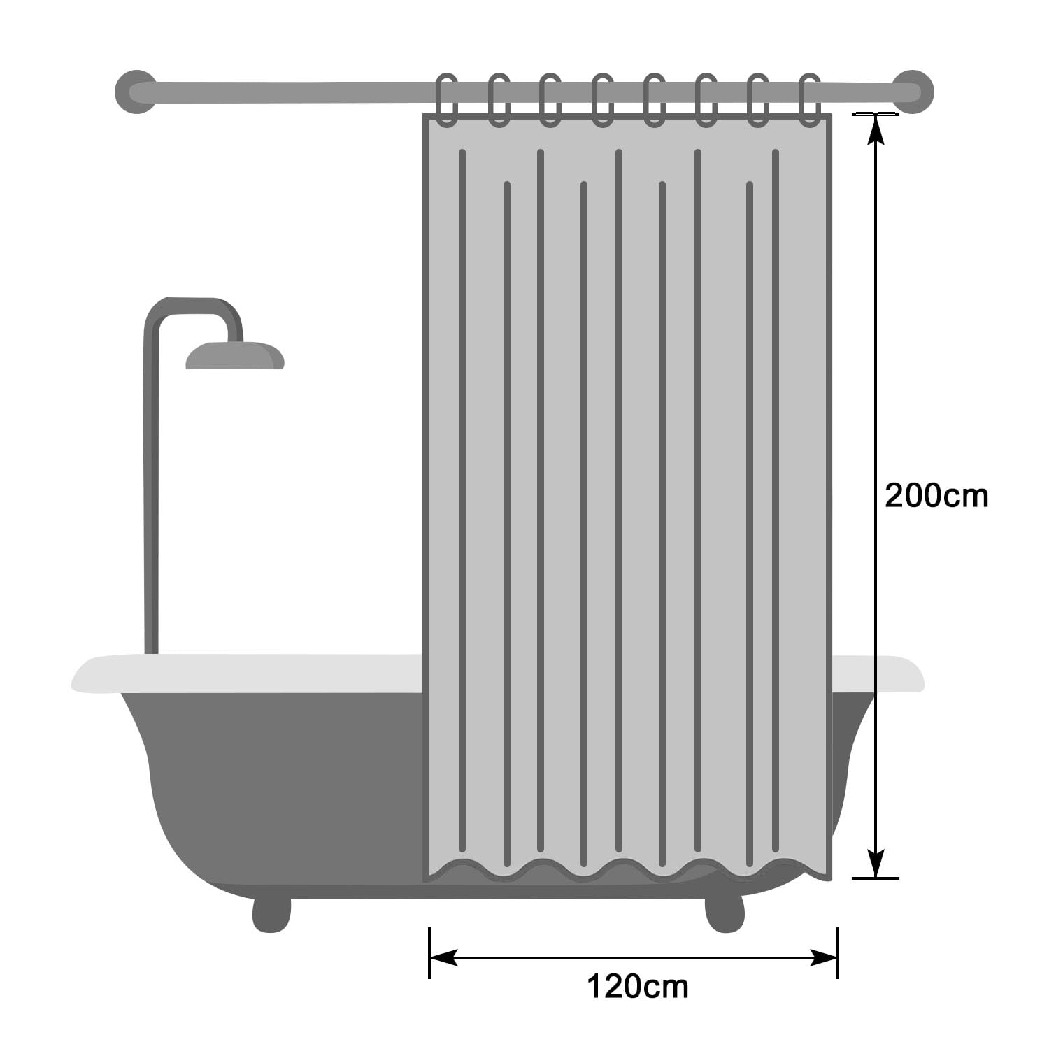 EurCross Cortina de ducha de 120 x 200 cm en el cuarto de baño para bañera, impermeable y antimoho, opaca, tela textil, cortina de baño, lavable gris oscuro con 8 anillas