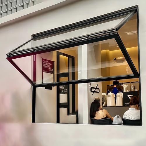 Foldable Sliding Veal Serving Window - 5MM Recessed Aluminum Alloy Double Hung Window for Café, Dining Car, Fast Food Restaurant - Customizable Size (31.4x39.3in)