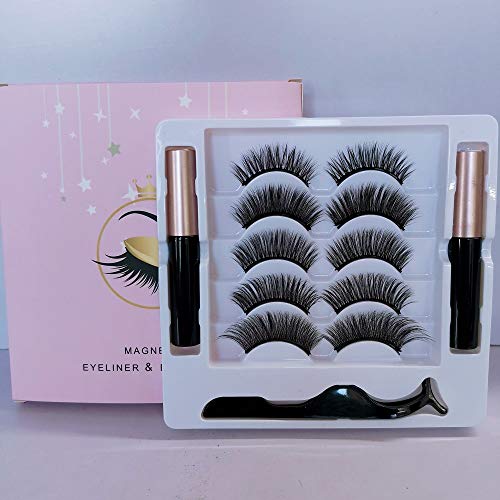 Magnetic Eyelashes Kit 5-Different Lengths&Different Densities Magnetic Eyeliner With Magnetic Eyelashes False Lashes Natural Look-No Glue Needed (5-Pairs)