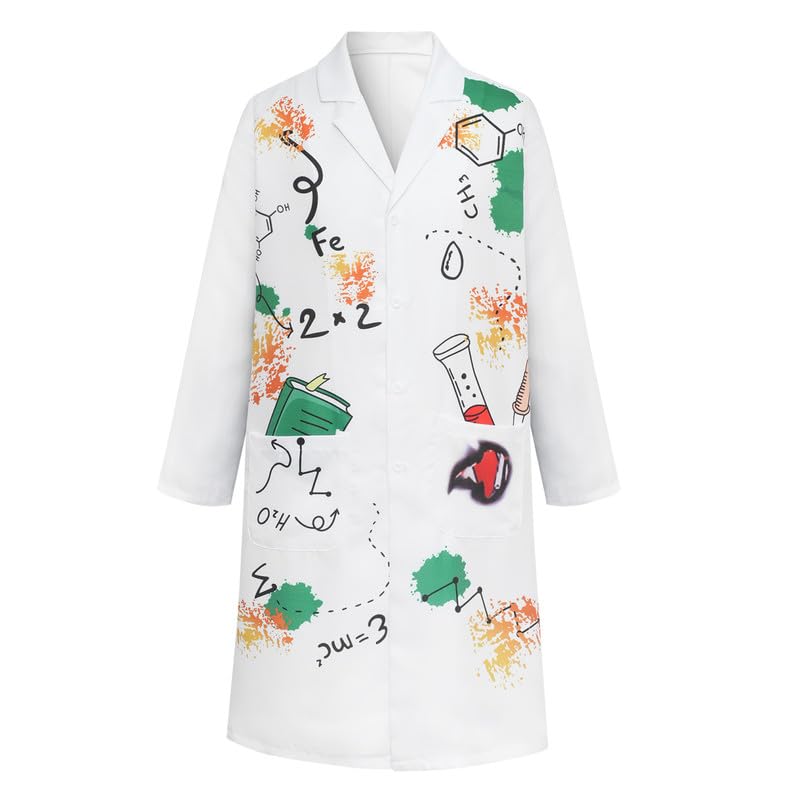Petalum Ensemble Laboratoire Scientifique Fou Adulte Homme Femme Blouse Manteau Blanc + Perruque + Lunette de Professeur Docteur Costume Halloween Carnaval