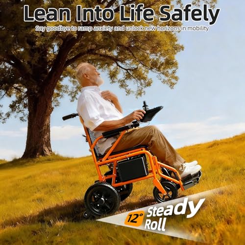 Image of Electric Wheelchairs for Adults, Foldable Power Wheelchairs 15+ Miles Long Travel Range for All-Terrain, Lightweight Durable Motorized Wheelchair for Seniors, Orange