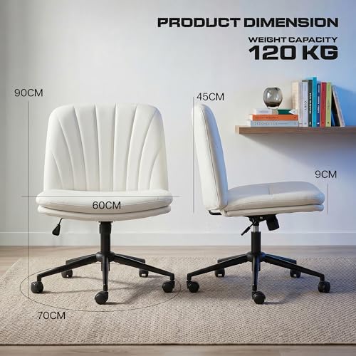 Image of DROGO Zen Cross Legged Office Chair for Work at Home, Pu Leather Accent Chair for Long Hours Sitting Comfort, Armless, Adjustable Height & Tilt Lock Recline | Computer Chair for Home Office (Beige)