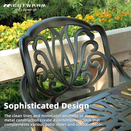 Image of MEETWARM 7-Piece Outdoor Patio Dining Set, All-Weather Cast Aluminum Patio Conversation Set for Backyard Garden Deck with 6 Chairs, 1 Rectangular Table, 2 inch Umbrella Hole, Dark Bronze