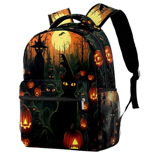 Sac à dos de campus de voyage avec porte-bouteille et motif chat F Halloween multicolore