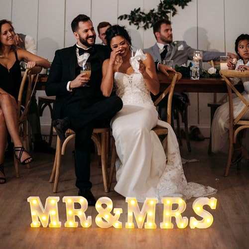Image of JUSTOTRY 6Pcs Mr & Mrs LED Light Up Letters, 6.2 Inch Shiny Freestanding Mr and Mrs Sign Lights for Marriage Anniversary Celebration Engagement Banquet Wedding Table Decoration (Warm White)