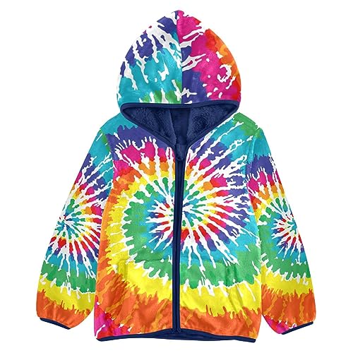 Colorful Tie Dye Boys Fleece Hoody Jacket Zip Up Coat Warm Fall Winter Plush Jacket Long Sleeve Outerwear