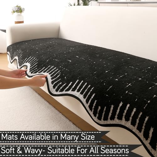 Image of HOKIPO Premium Supple Soft Wavy Sofa Cover Mat with Curve for 1 /2 /3 Seater and L Shape Sofa. Make Your Own Sofa Cover Set, Mat Length 90(D) x 220(L) cm, Black (AR-5978-BLK)