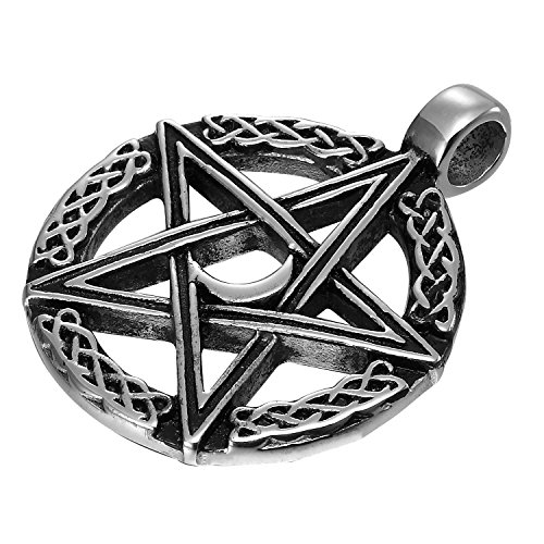 Urban Jewelry Vintage Style Pentacle Pentagram Crescent Moon Stainless Steel Pendant Necklace for Men (21-inch chain)4